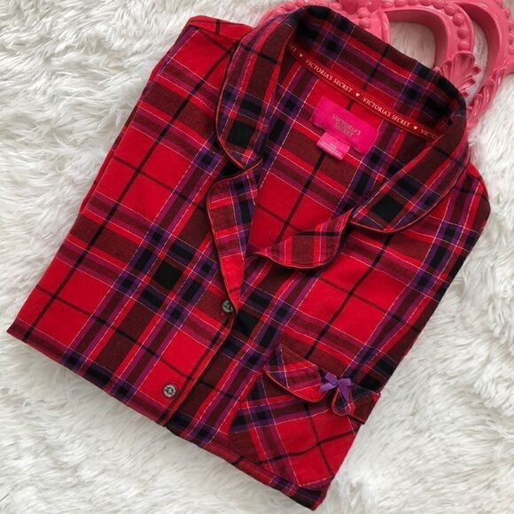 Victoria’s Secret Flannel Pajama Top in Red Checkered - Picture 1 of 12